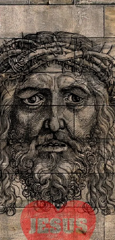 Artistic sketch of Jesus Christ on textured background wallpaper.