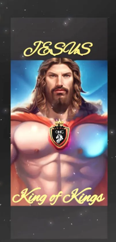 Vibrant Jesus King of Kings mobile wallpaper with celestial background.