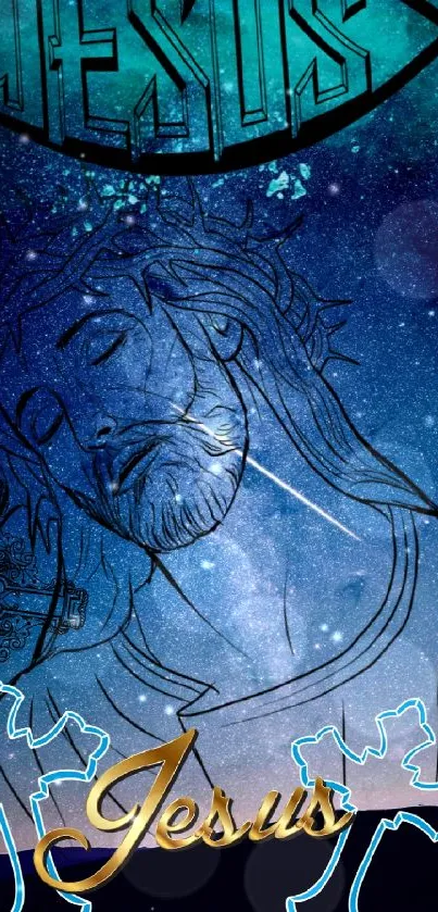 Artistic depiction of Jesus with night sky and spiritual elements.