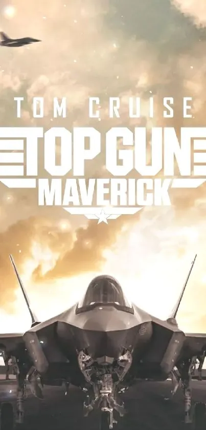 Top Gun Maverick jet fighter soaring in dramatic sky wallpaper.