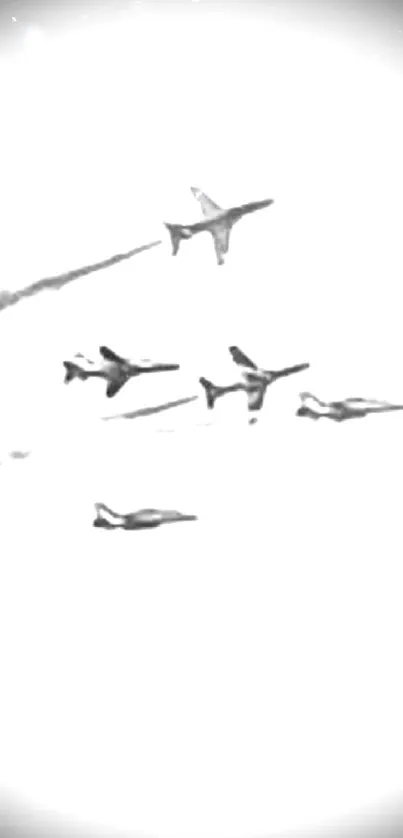 Jets flying in dynamic formation wallpaper, gray theme.