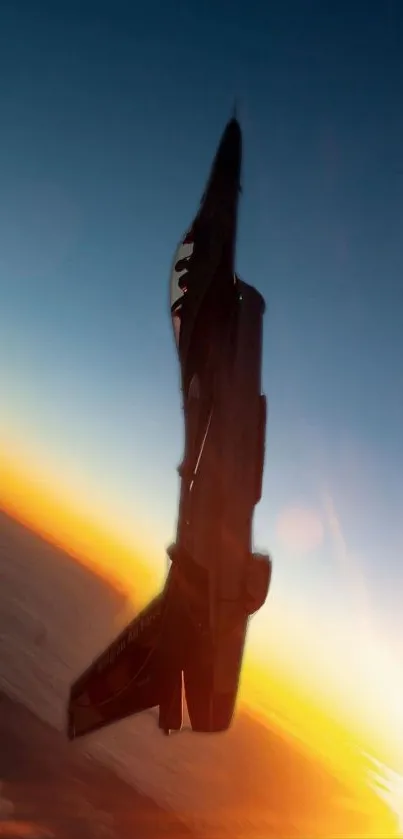 Silhouette of a jet aircraft against a colorful sunset sky.