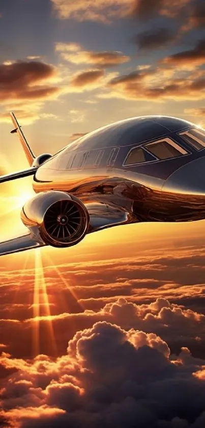 Sleek jet soaring against a vibrant sunset sky.