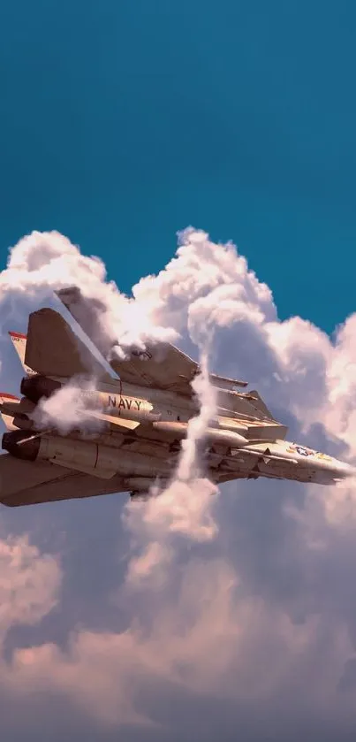 Jet aircraft soaring through dramatic clouds in the sky, mobile wallpaper.