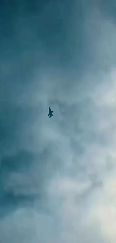 Jet soaring amidst dramatic cloudy skies.