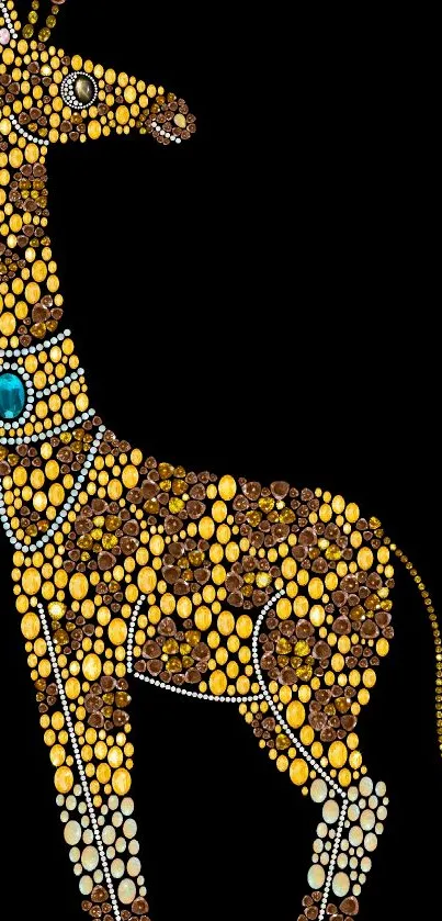 A jeweled giraffe silhouette on a black mobile wallpaper background.