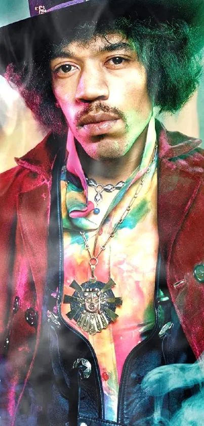 Vibrant Jimi Hendrix portrait with colorful artistic flair.