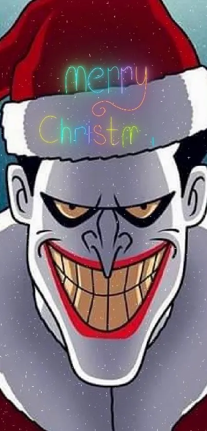 Joker in Santa costume with a dark background