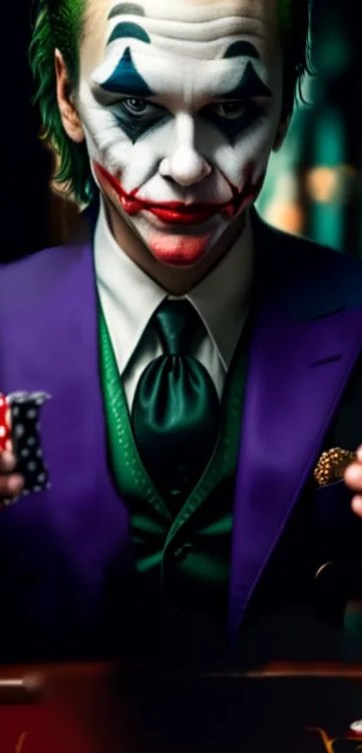 Joker-themed wallpaper with vibrant colors, featuring a poker game.