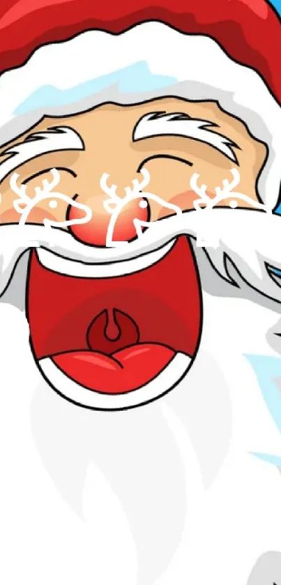 A cartoon Santa Claus wallpaper with a gingerbread background.