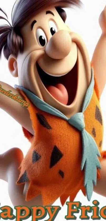 Joyful cartoon character celebrating Friday.