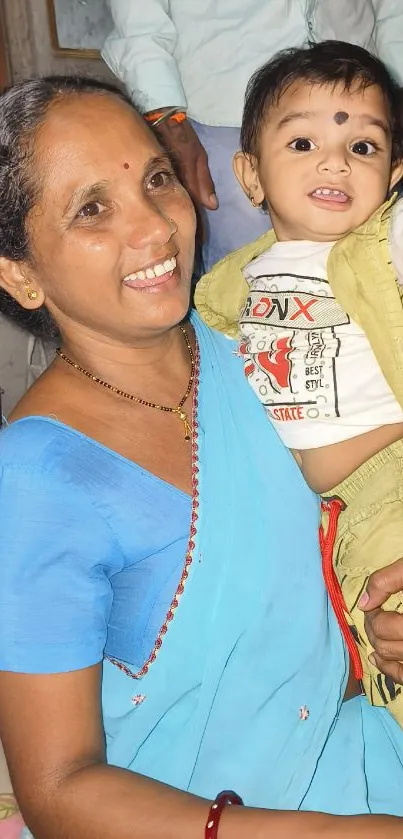 Woman and child smiling joyfully, warm family moment captured.