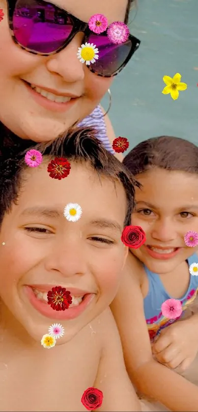 A joyful family enjoying their time in the pool with big smiles and sunshine.