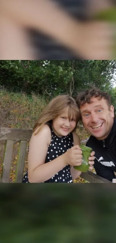 Family enjoying a joyful outdoor moment on a bench.