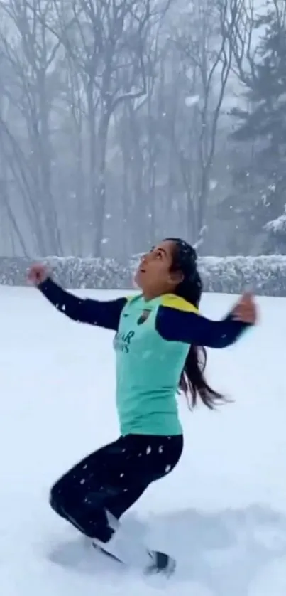 Person enjoying a snowy day outdoors.