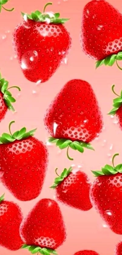 Vibrant wallpaper with juicy strawberries on a soft pink background.