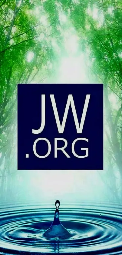 JW.org logo with forest and water droplet reflection.