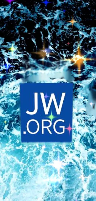 JW.org logo with vibrant water and star effects on a blue background.