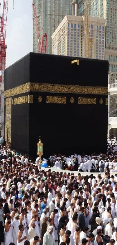 Kaaba surrounded by pilgrims in Mecca.