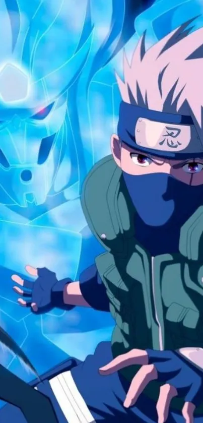 Kakashi in a blue-toned, dynamic anime scene.