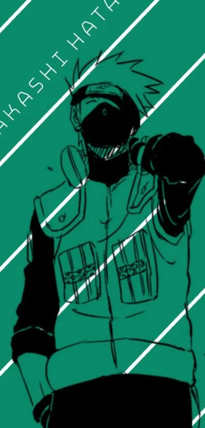 Kakashi Hatake in teal and black anime wallpaper design.