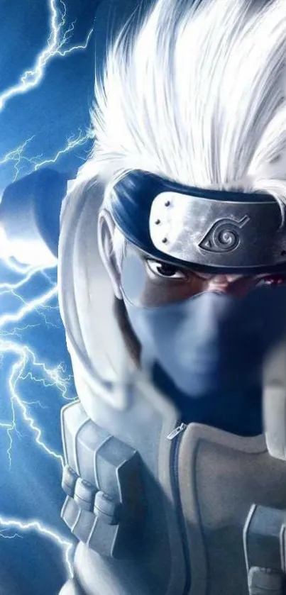 Kakashi anime character surrounded by lightning.