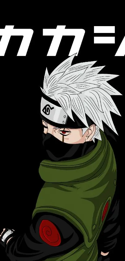 Minimalist Kakashi anime wallpaper on black background.