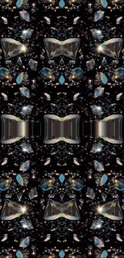 Kaleidoscope pattern with gemstone look on dark background.