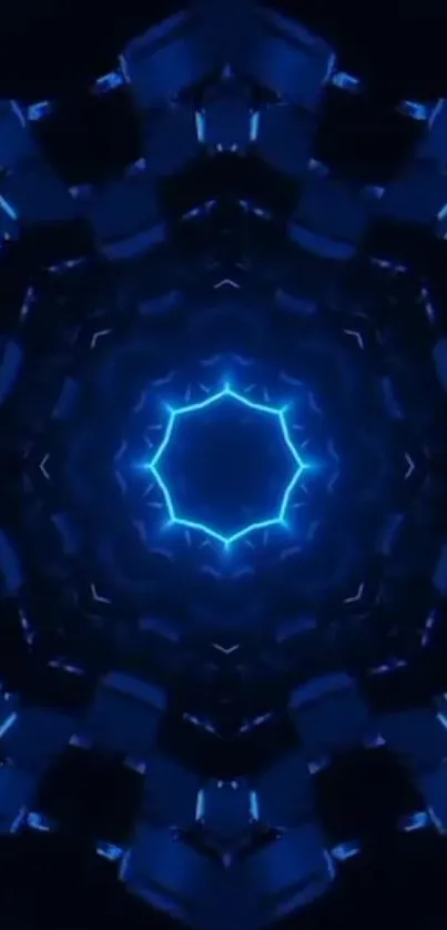 Neon blue kaleidoscope design mobile wallpaper.