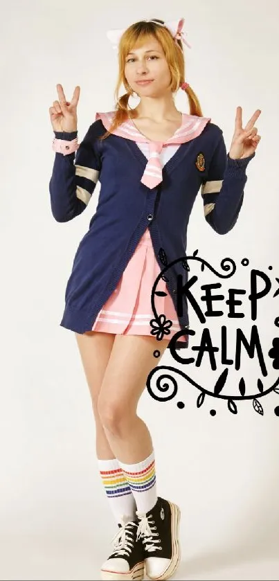 Anime themed character with 'Keep Calm' text design.