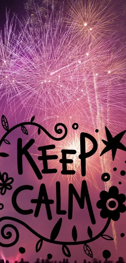 Vibrant fireworks with Keep Calm text overlay.