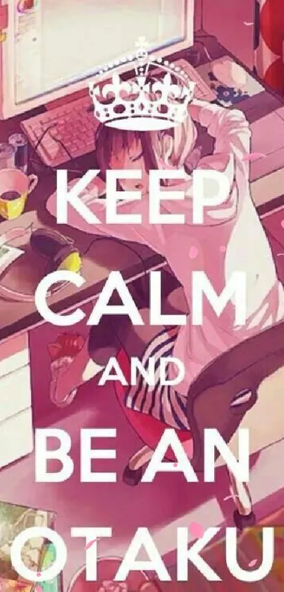 Anime wallpaper with keep calm otaku theme.