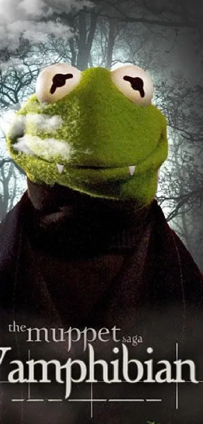 Kermit the Frog dressed as a vampire in a spooky Muppet poster.