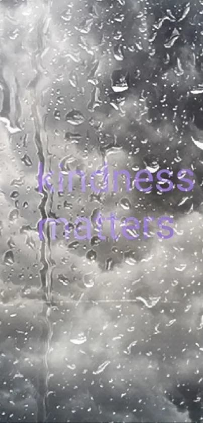 Gray clouds with 'kindness matters' text in lavender.