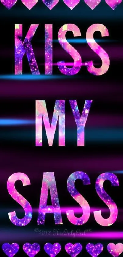 Vibrant 'Kiss My Sass' galaxy-themed mobile wallpaper.