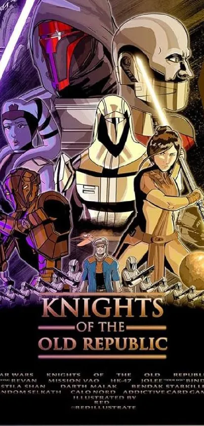 Knights of the Old Republic artwork with vivid character illustrations.