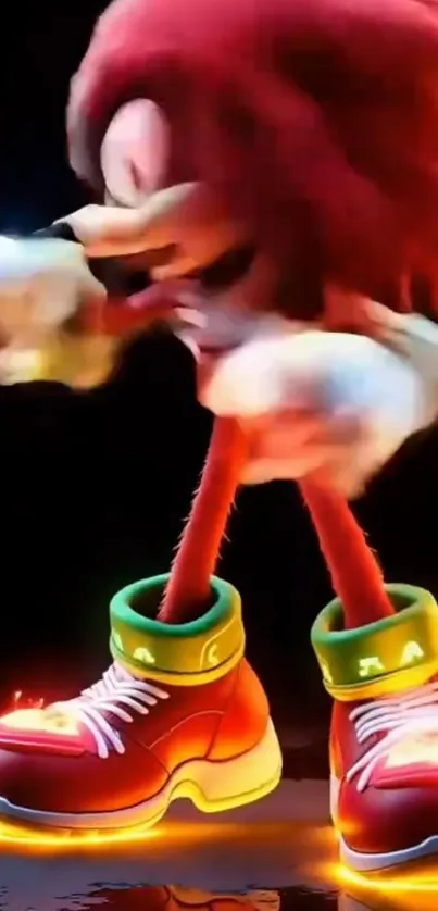 Knuckles the Echidna in action with glowing shoes.