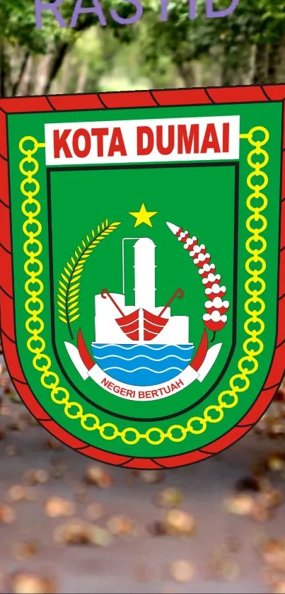 Kota Dumai emblem with a forest backdrop on mobile wallpaper.