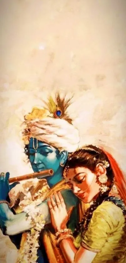 Artistic depiction of Krishna and Radha in an embrace.