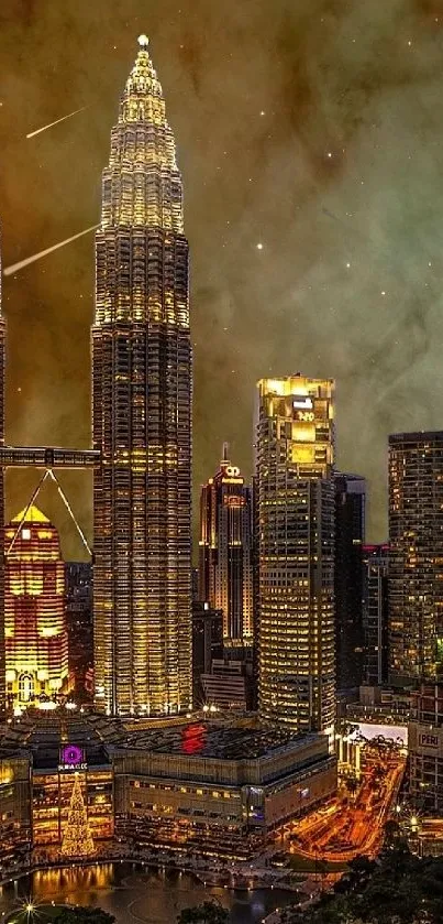 Kuala Lumpur skyline with cosmic sky.