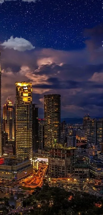 Kuala Lumpur skyline with Petronas Towers illuminated at night.