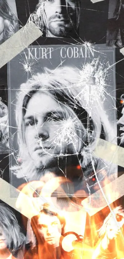 Kurt Cobain collage with black and white tones.