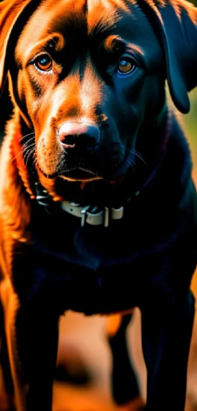 Labrador dog in an outdoor setting with warm, vivid colors.