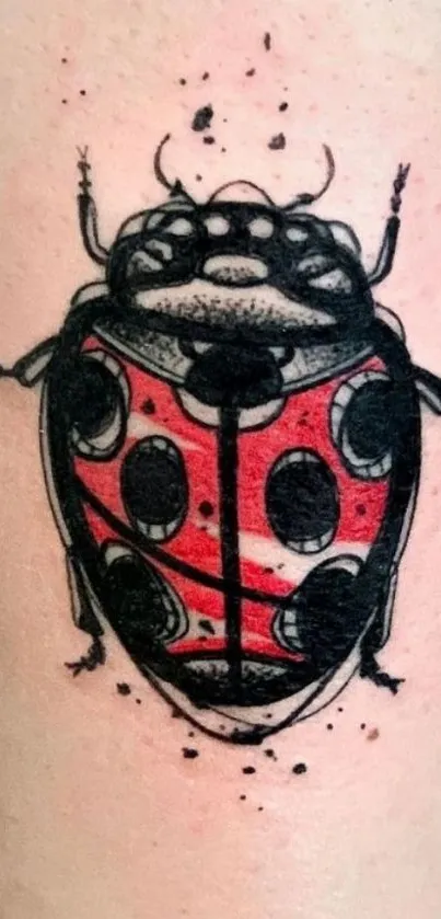 Ladybug tattoo design mobile wallpaper with red and black details.