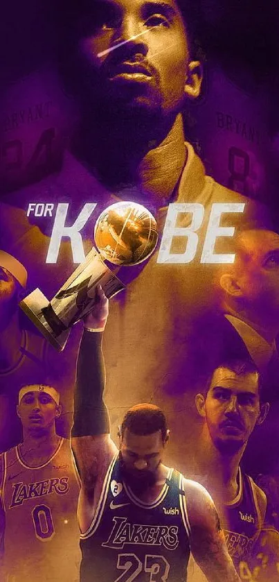 Lakers tribute wallpaper with Kobe Bryant and purple tones.