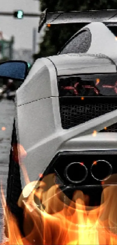 Sleek Lamborghini on a rainy urban street, showcasing dynamic design.