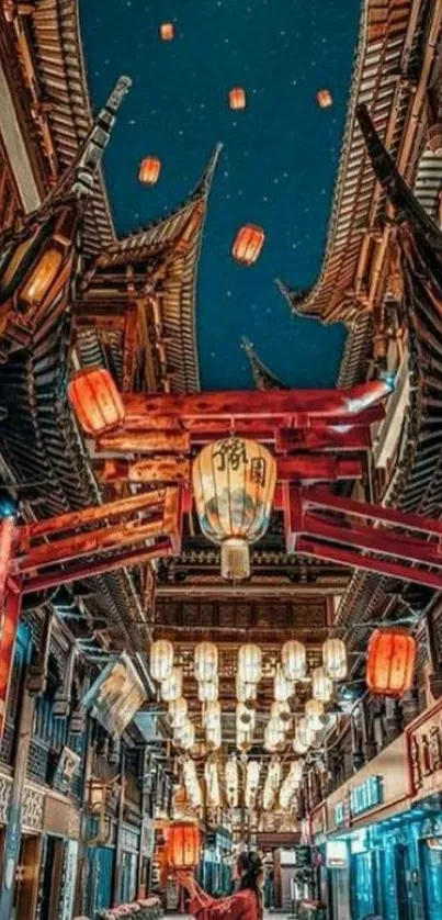 Vibrant night scene with lanterns in Chinese festival setting.