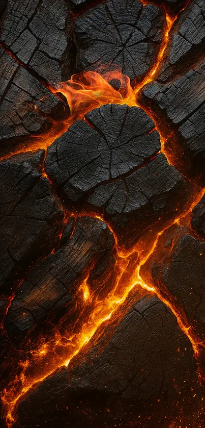 Lava cracks with glowing orange veins against charred dark textures.