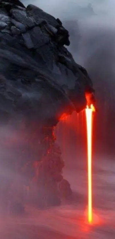 Molten lava flowing into the ocean, creating a vibrant and dramatic scene.