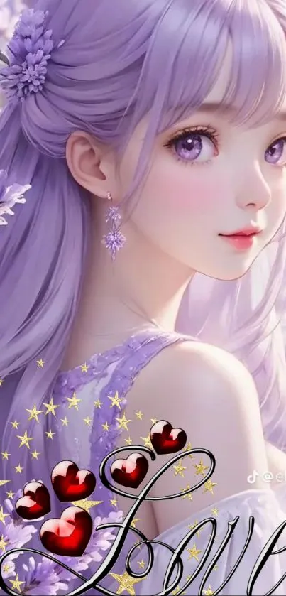 Anime girl with lavender hair, fantasy theme